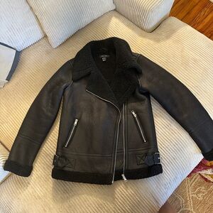 New Look Black Jacket with Shearling Trim and Lining